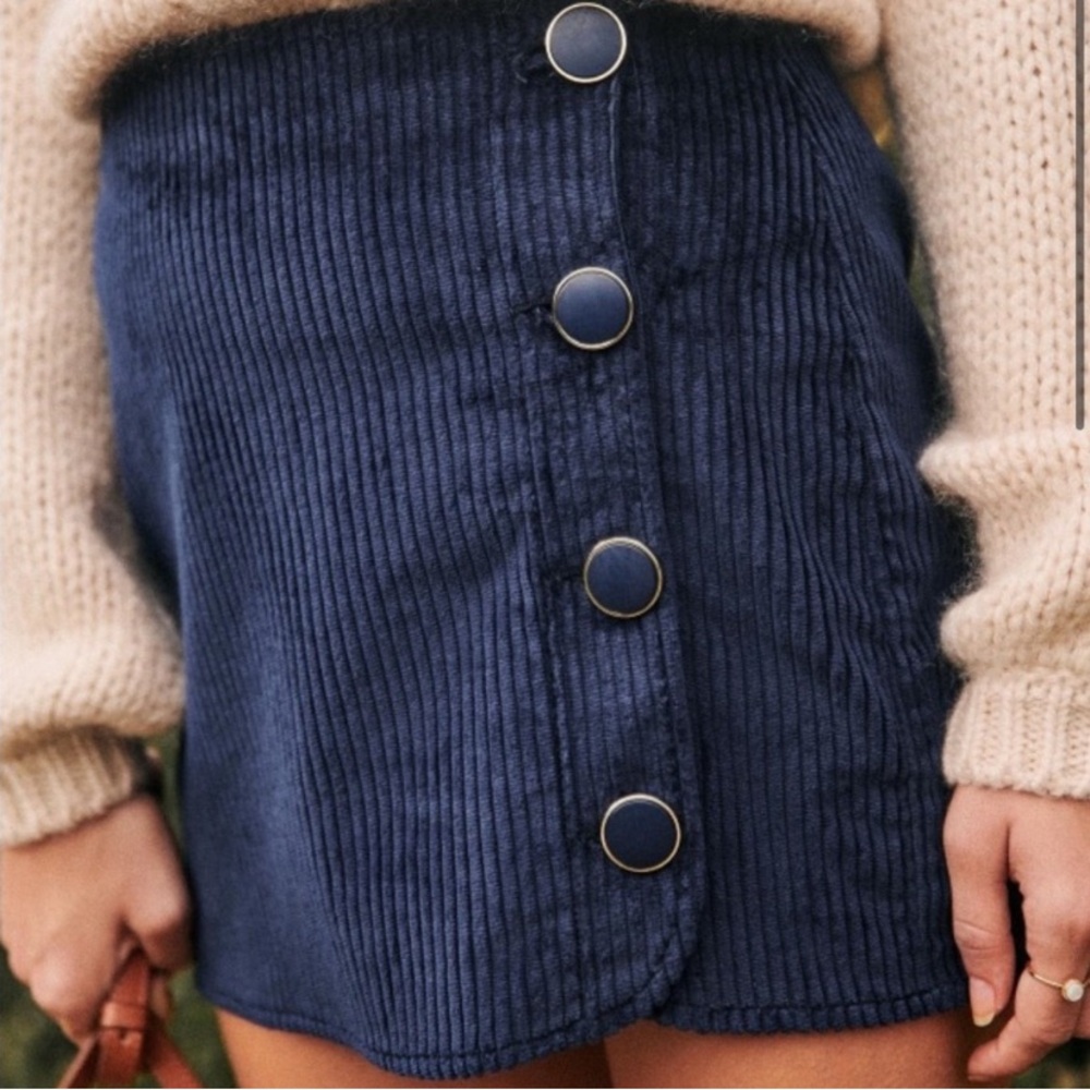 Sezane Dark Blue Corduroy Mini Skirt